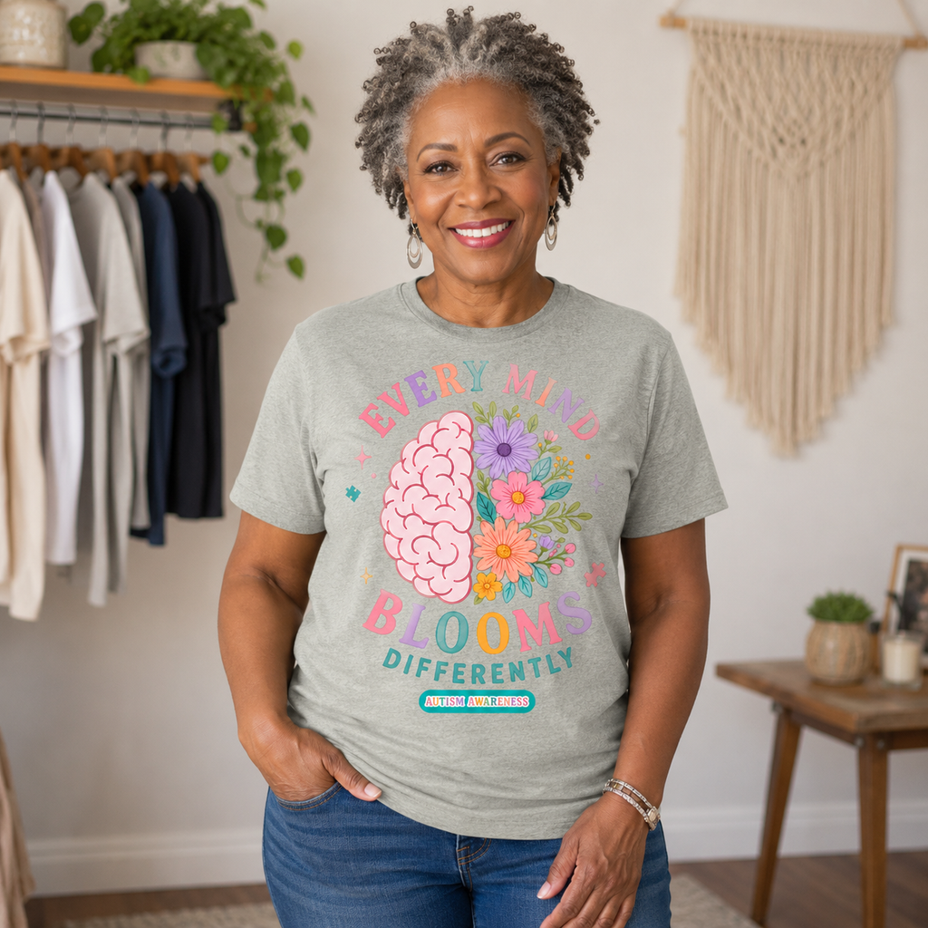 Every Mind Blooms Differently T-Shirt | Mental Health Awareness, Floral Brain Design