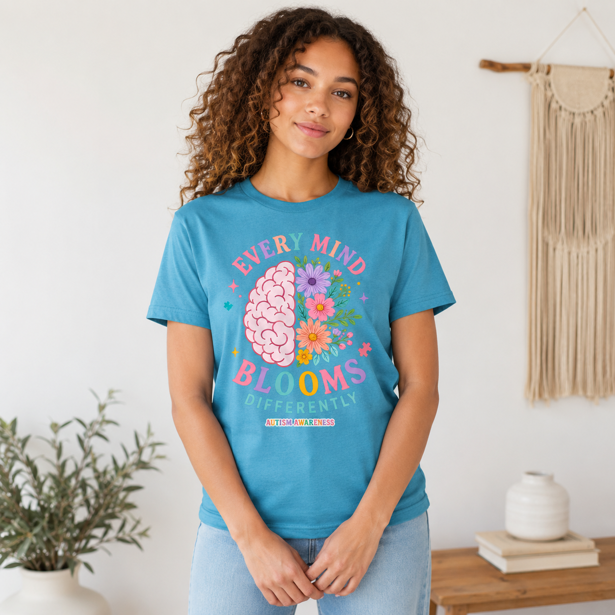 Every Mind Blooms Differently T-Shirt | Mental Health Awareness, Floral Brain Design
