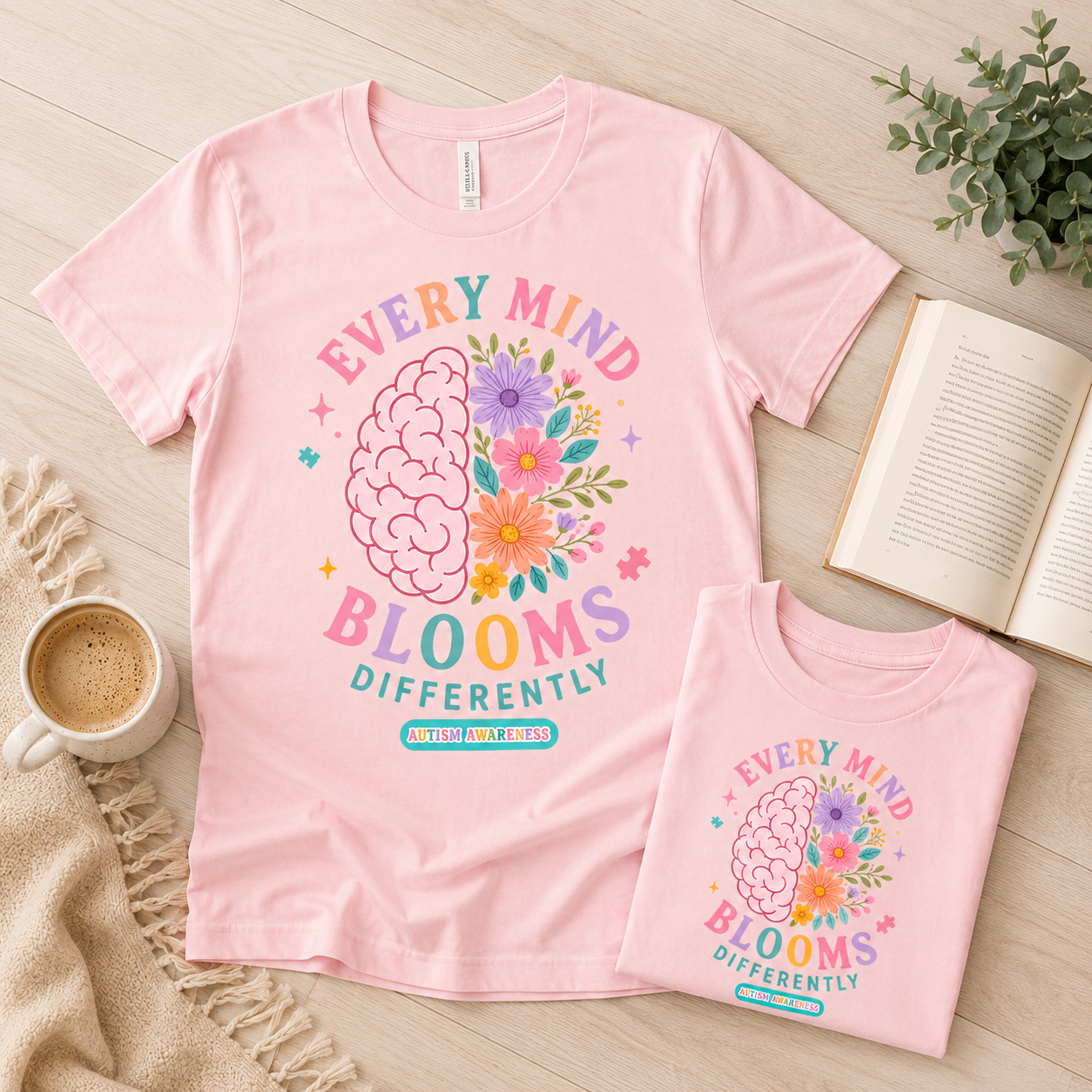 Every Mind Blooms Differently T-Shirt | Mental Health Awareness, Floral Brain Design