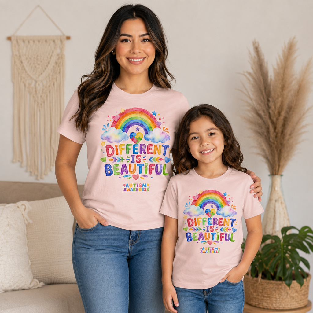 Different Is Beautiful rainbow design T-Shirt | Autism Awareness tee