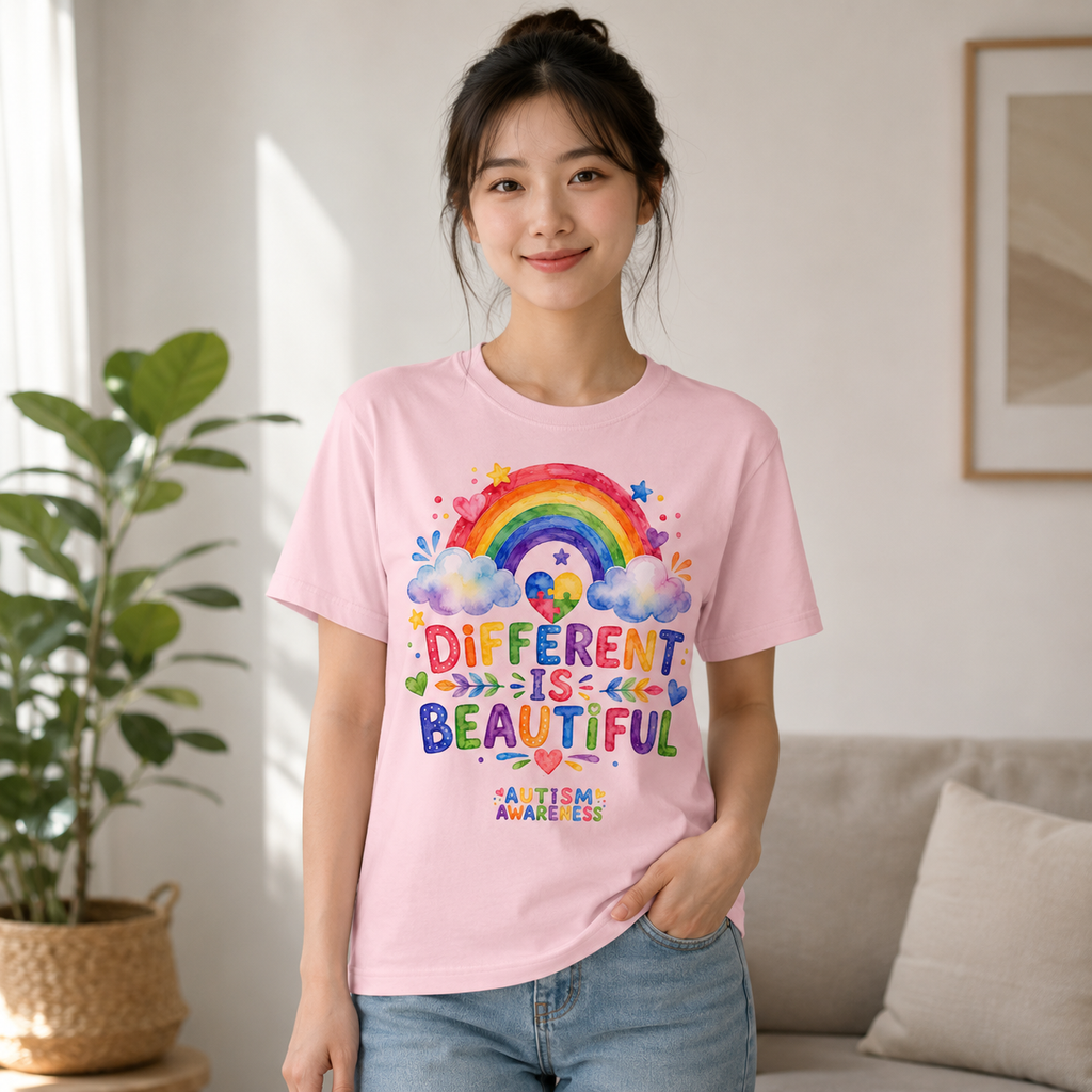 Different Is Beautiful rainbow design T-Shirt | Autism Awareness tee