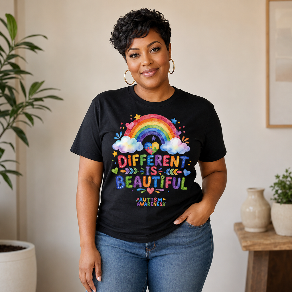 Different Is Beautiful rainbow design T-Shirt | Autism Awareness tee