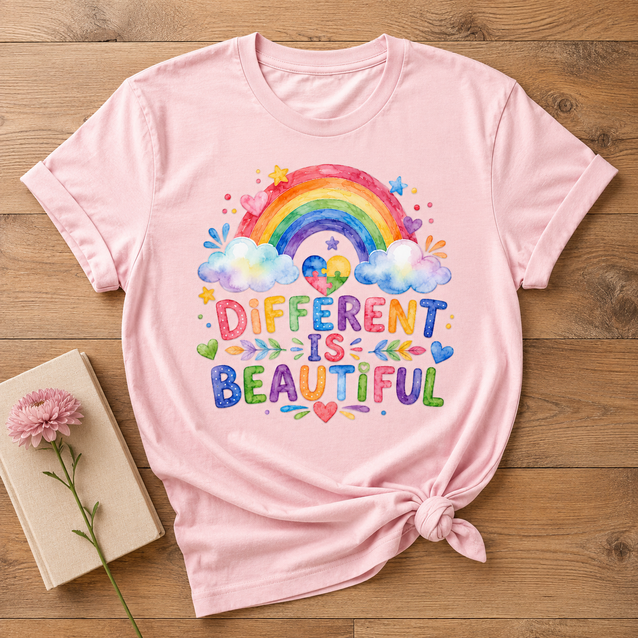 Different Is Beautiful rainbow design T-Shirt | Autism Awareness tee