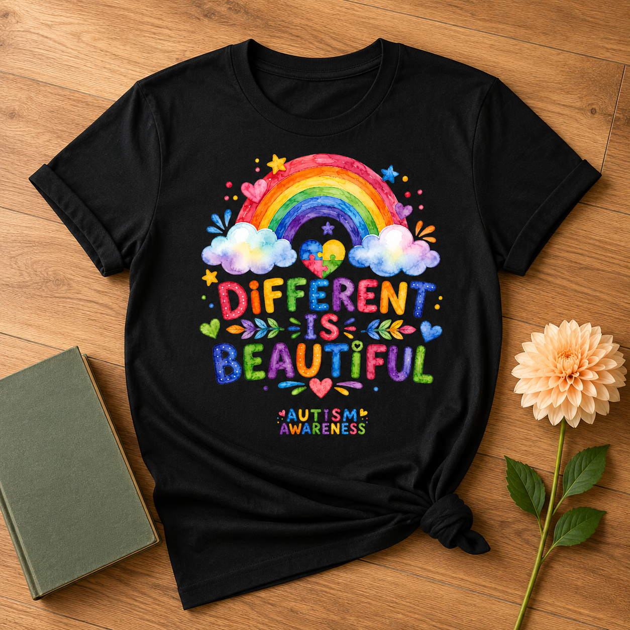 Different Is Beautiful rainbow design T-Shirt | Autism Awareness tee