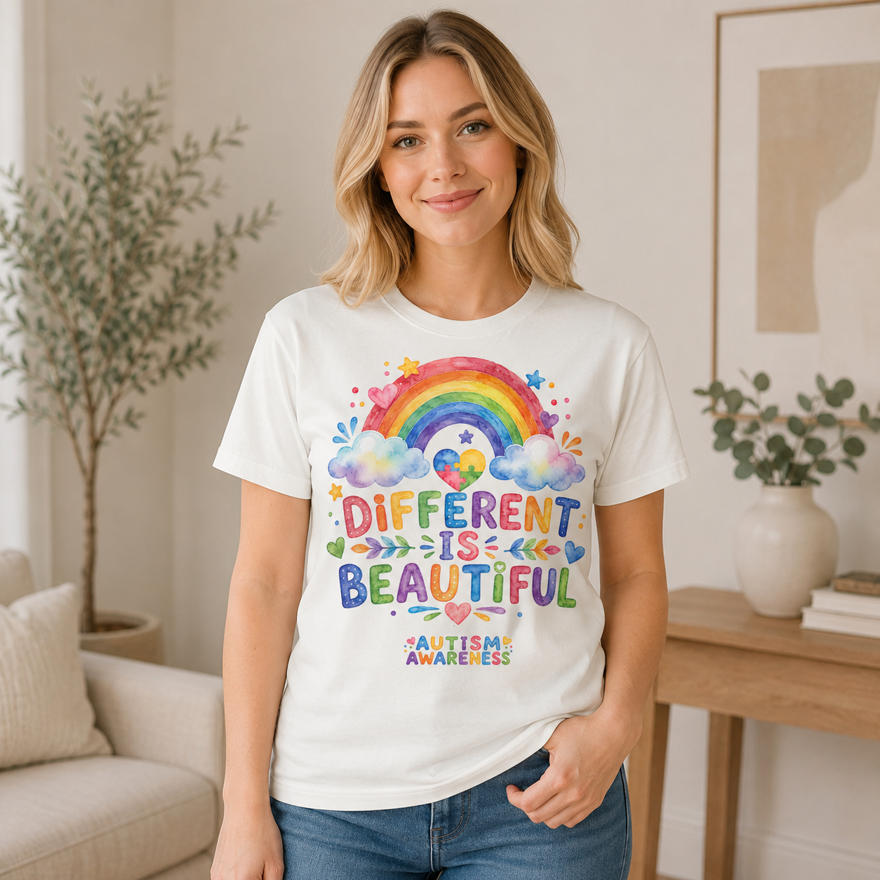 Different Is Beautiful rainbow design T-Shirt | Autism Awareness tee
