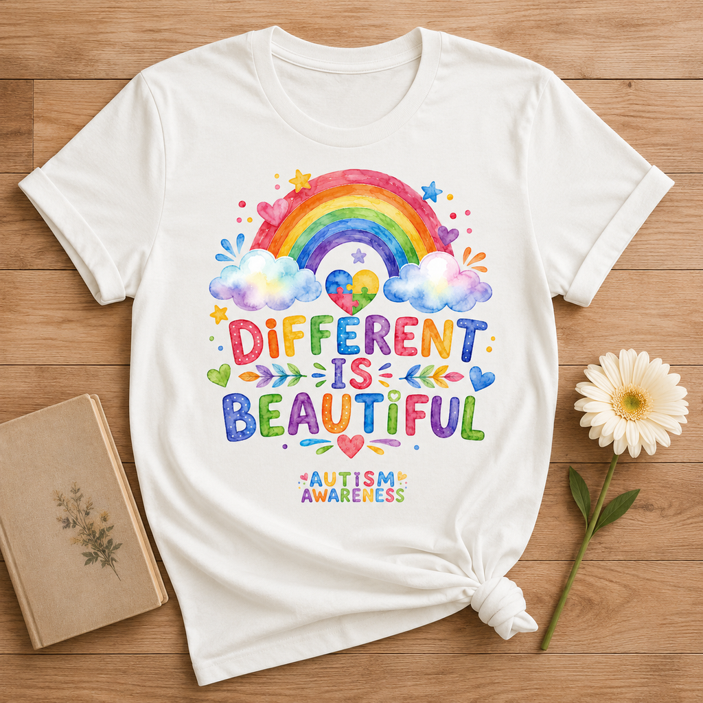Different Is Beautiful rainbow design T-Shirt | Autism Awareness tee