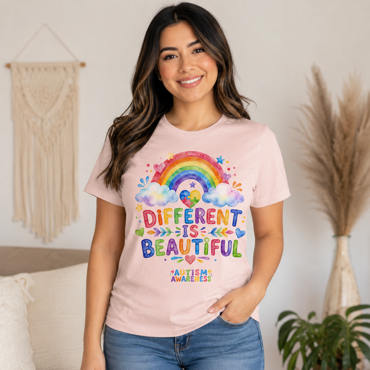 Different Is Beautiful rainbow design T-Shirt | Autism Awareness tee