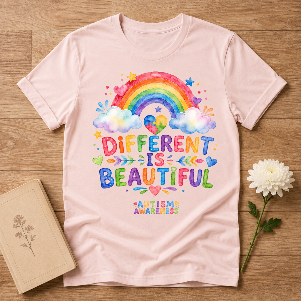 Different Is Beautiful rainbow design T-Shirt | Autism Awareness tee