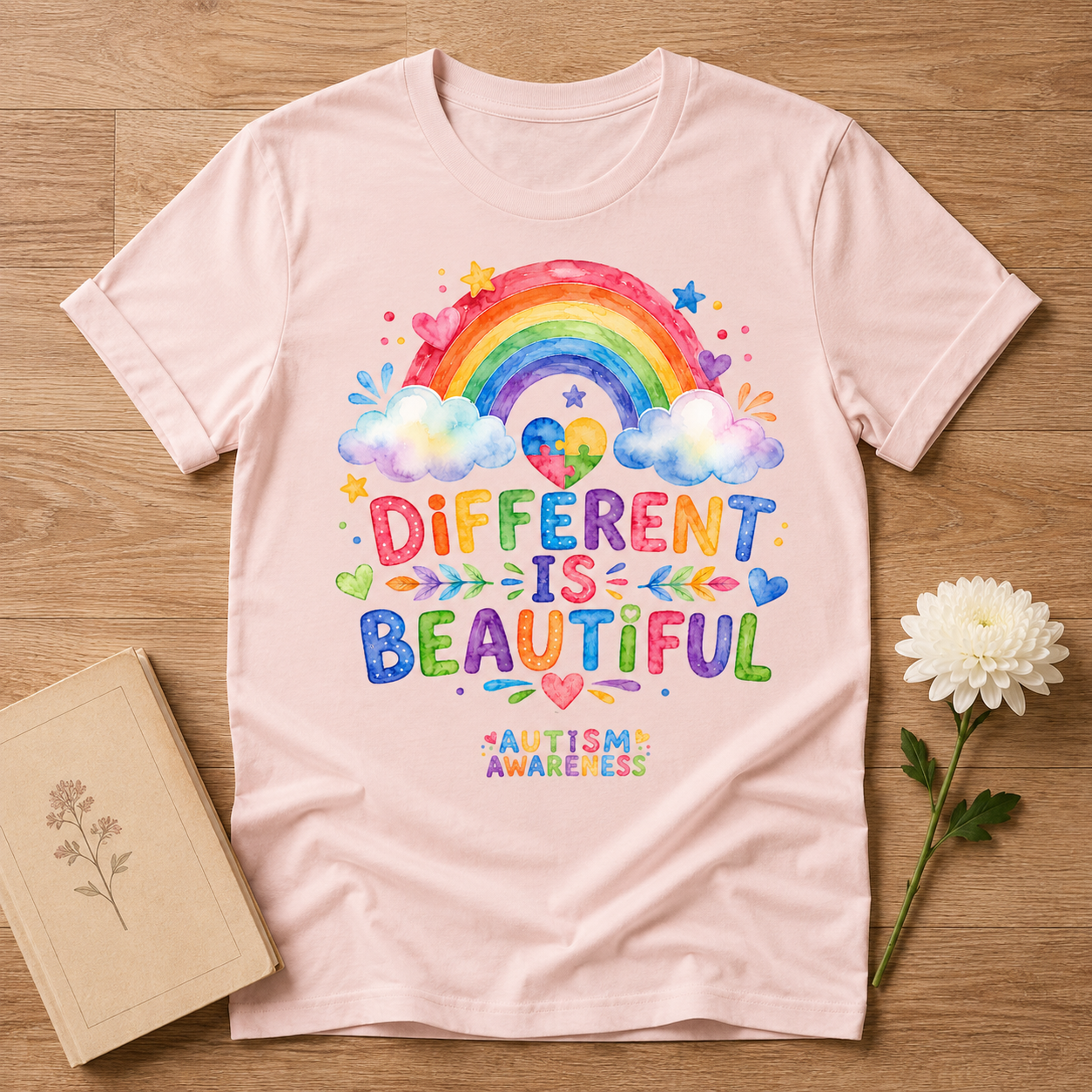 Different Is Beautiful rainbow design T-Shirt | Autism Awareness tee