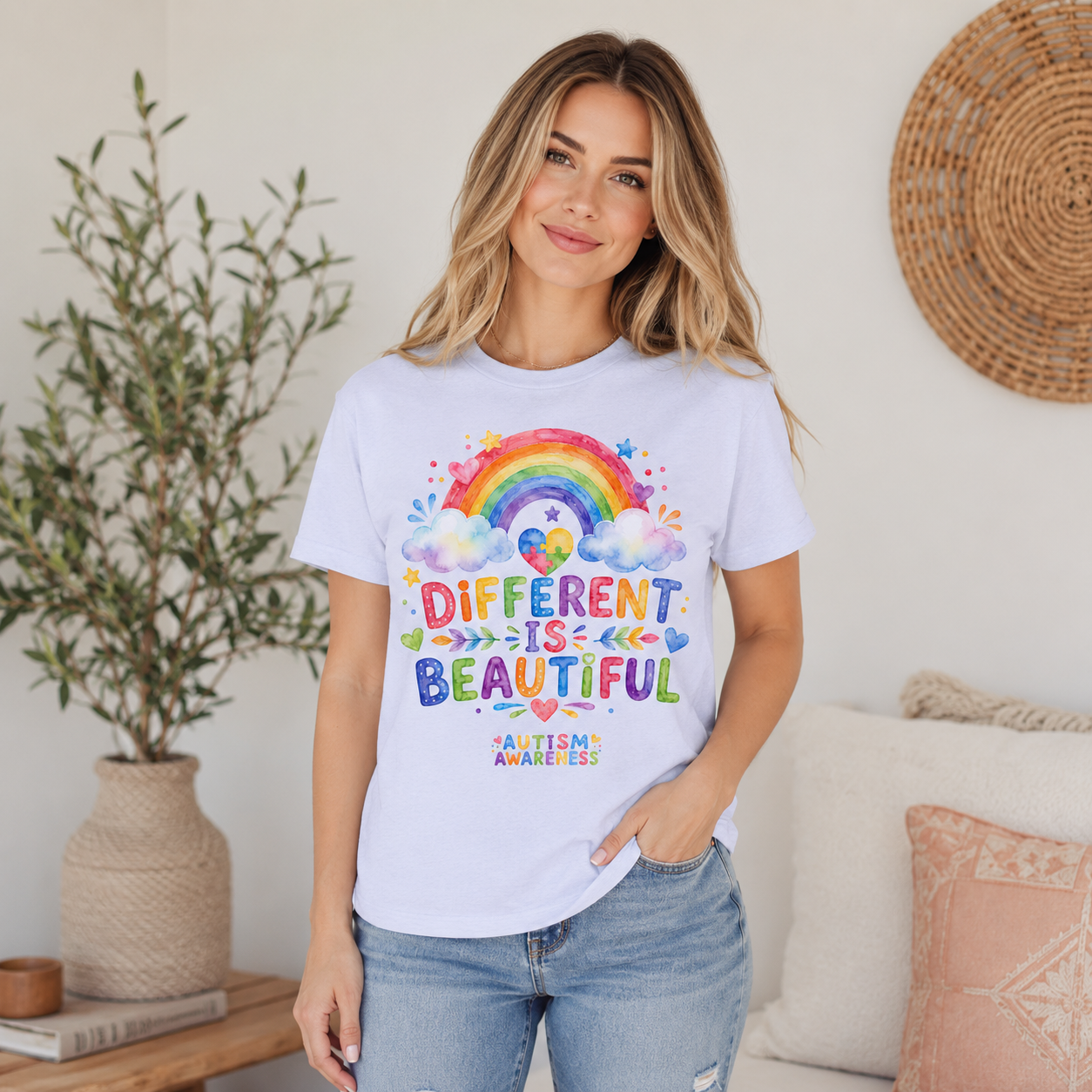 Different Is Beautiful rainbow design T-Shirt | Autism Awareness tee