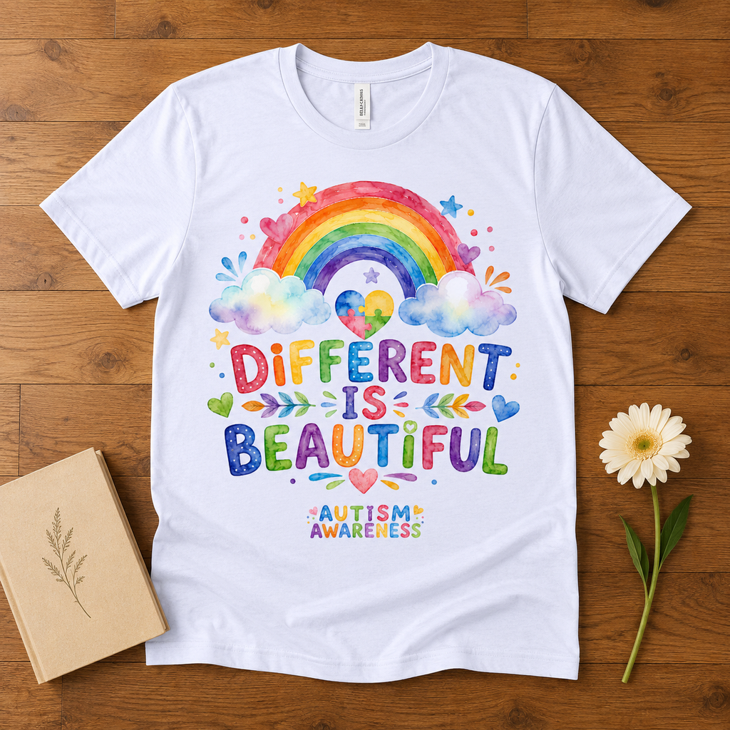 Different Is Beautiful rainbow design T-Shirt | Autism Awareness tee