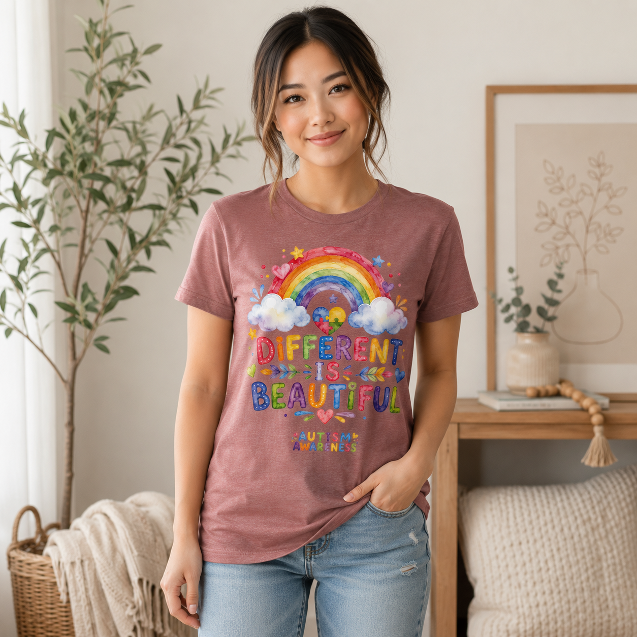 Different Is Beautiful rainbow design T-Shirt | Autism Awareness tee