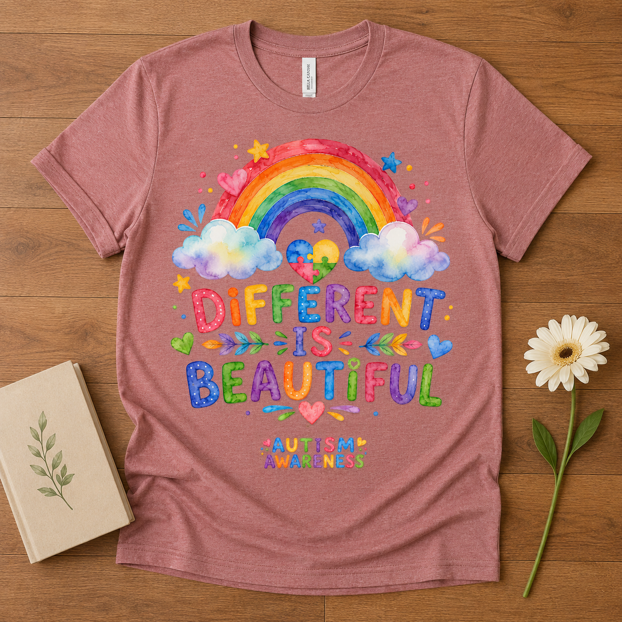 Different Is Beautiful rainbow design T-Shirt | Autism Awareness tee