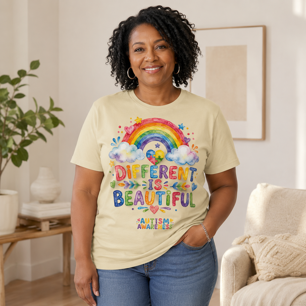 Different Is Beautiful rainbow design T-Shirt | Autism Awareness tee