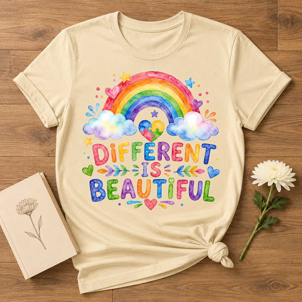 Different Is Beautiful rainbow design T-Shirt | Autism Awareness tee
