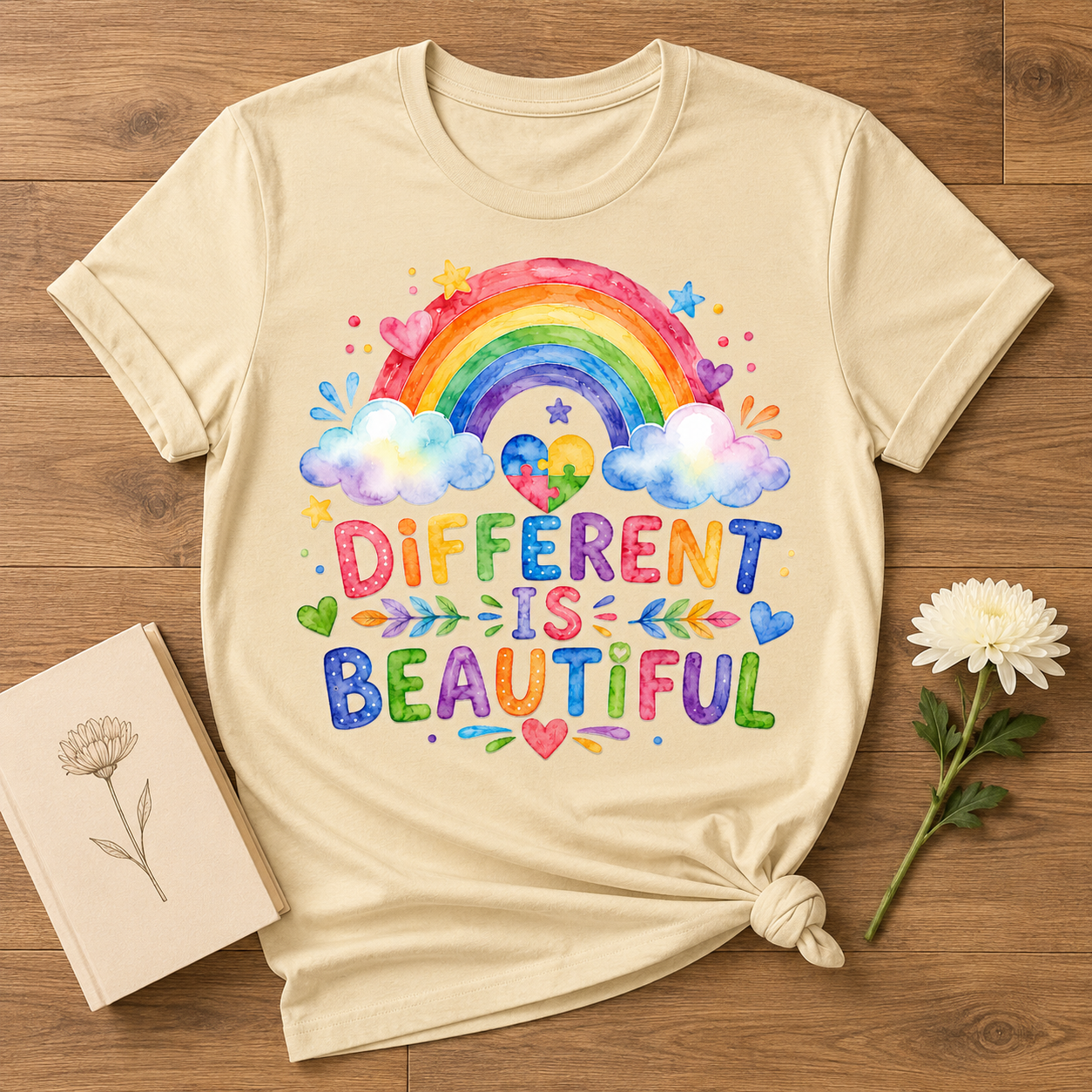 Different Is Beautiful rainbow design T-Shirt | Autism Awareness tee