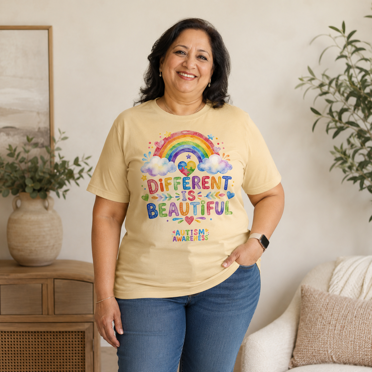 Different Is Beautiful rainbow design T-Shirt | Autism Awareness tee