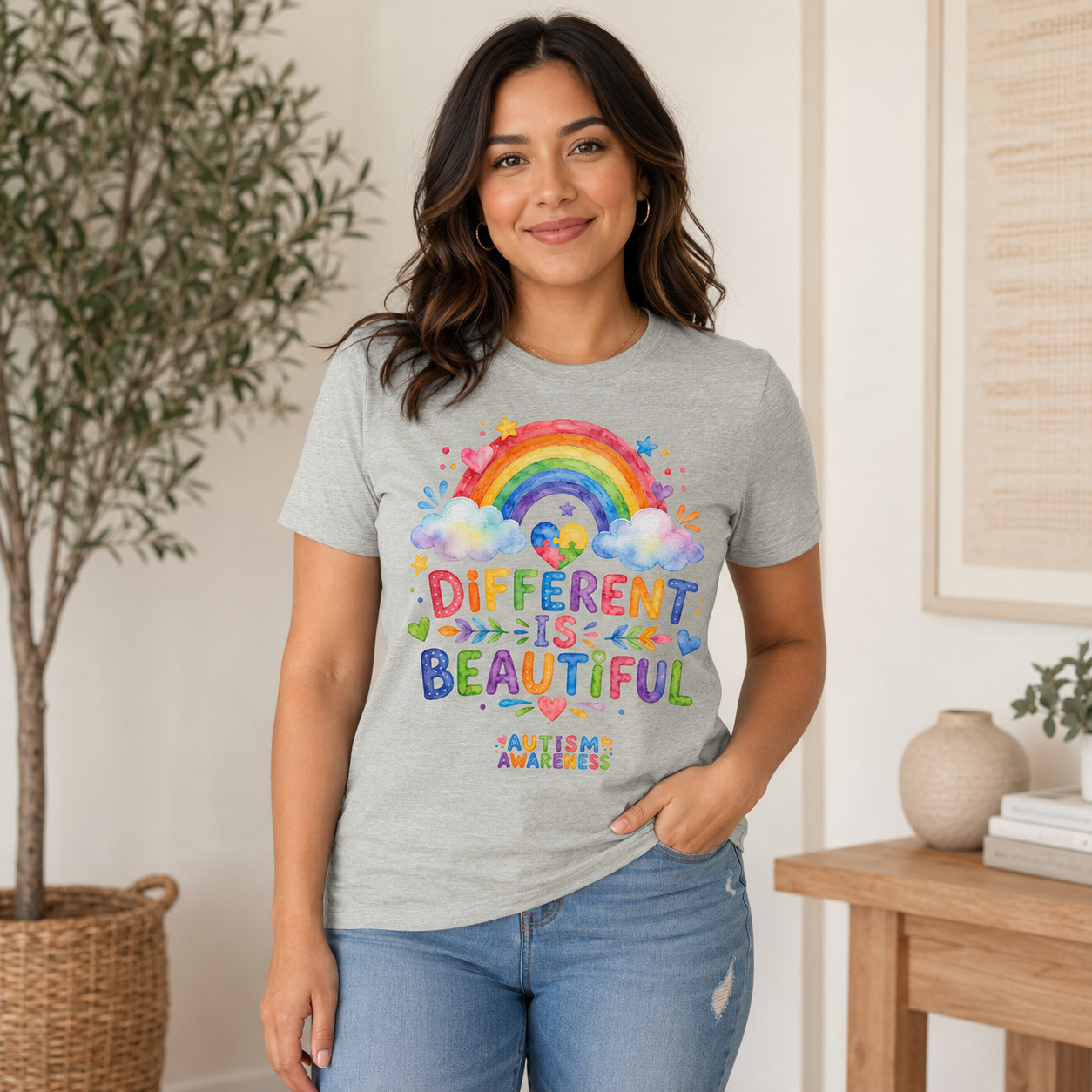 Different Is Beautiful rainbow design T-Shirt | Autism Awareness tee