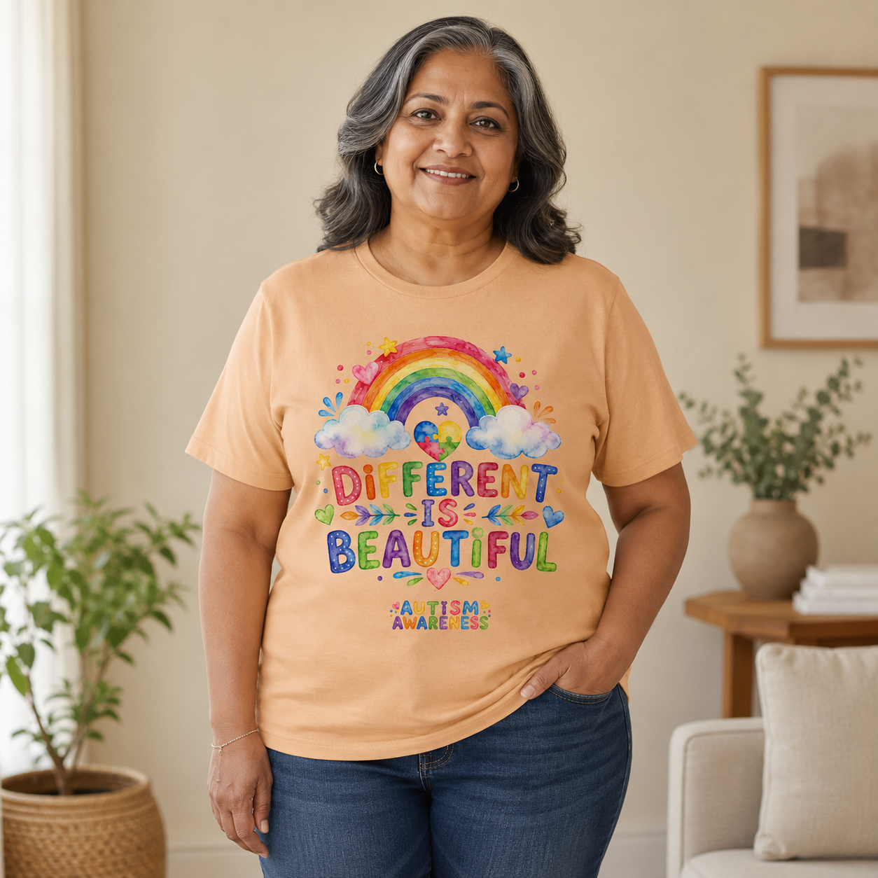 Different Is Beautiful rainbow design T-Shirt | Autism Awareness tee