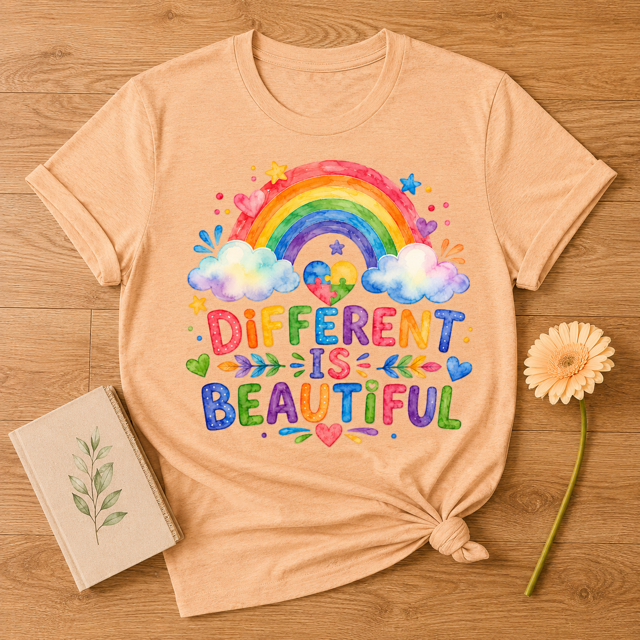 Different Is Beautiful rainbow design T-Shirt | Autism Awareness tee