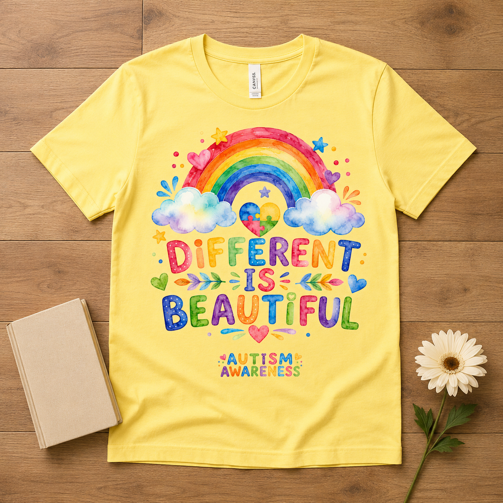 Different Is Beautiful rainbow design T-Shirt | Autism Awareness tee