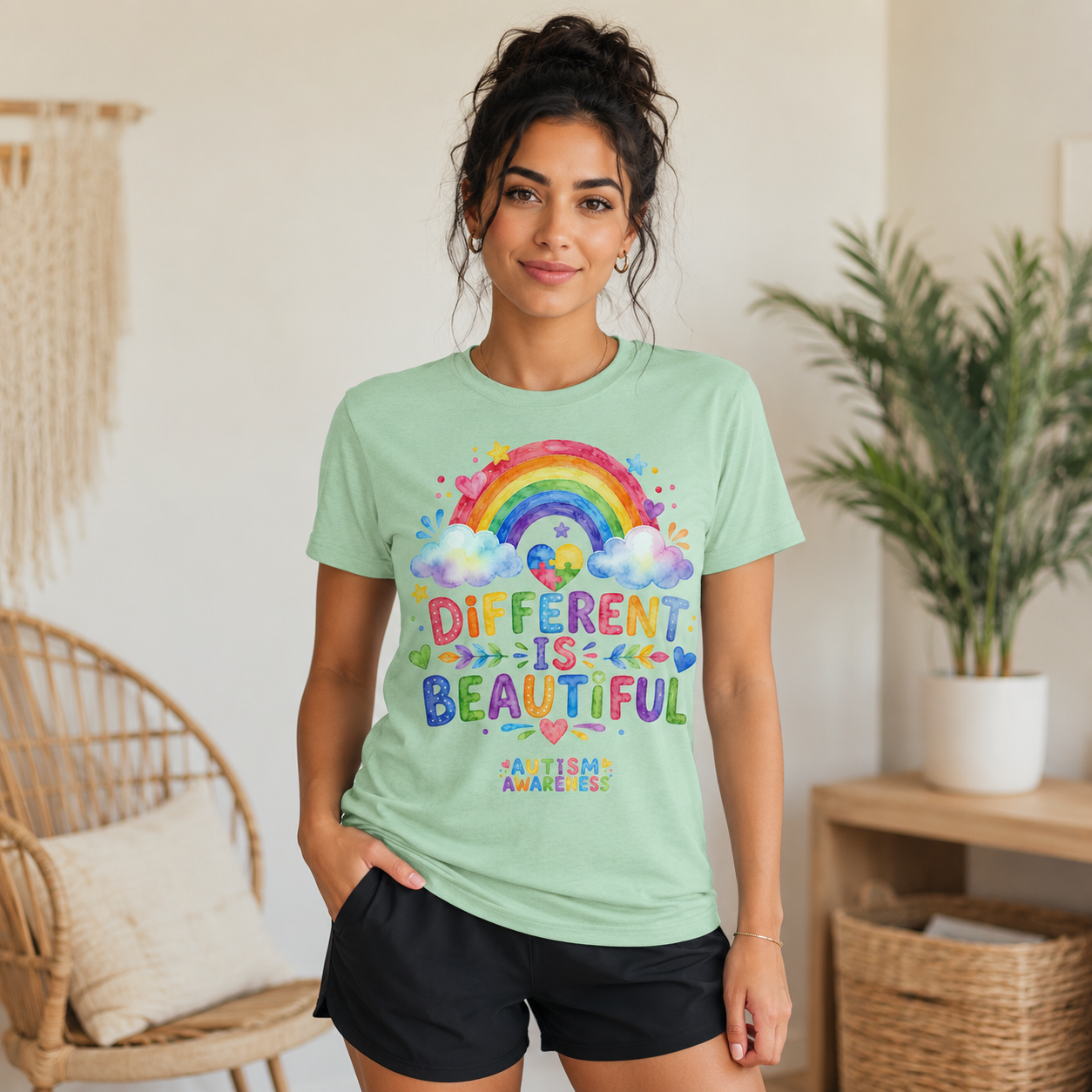 Different Is Beautiful rainbow design T-Shirt | Autism Awareness tee