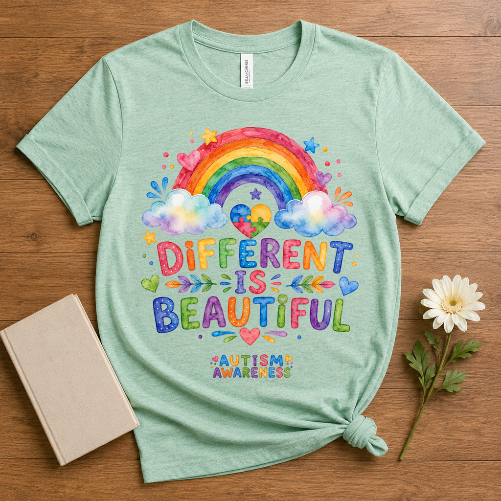 Different Is Beautiful rainbow design T-Shirt | Autism Awareness tee