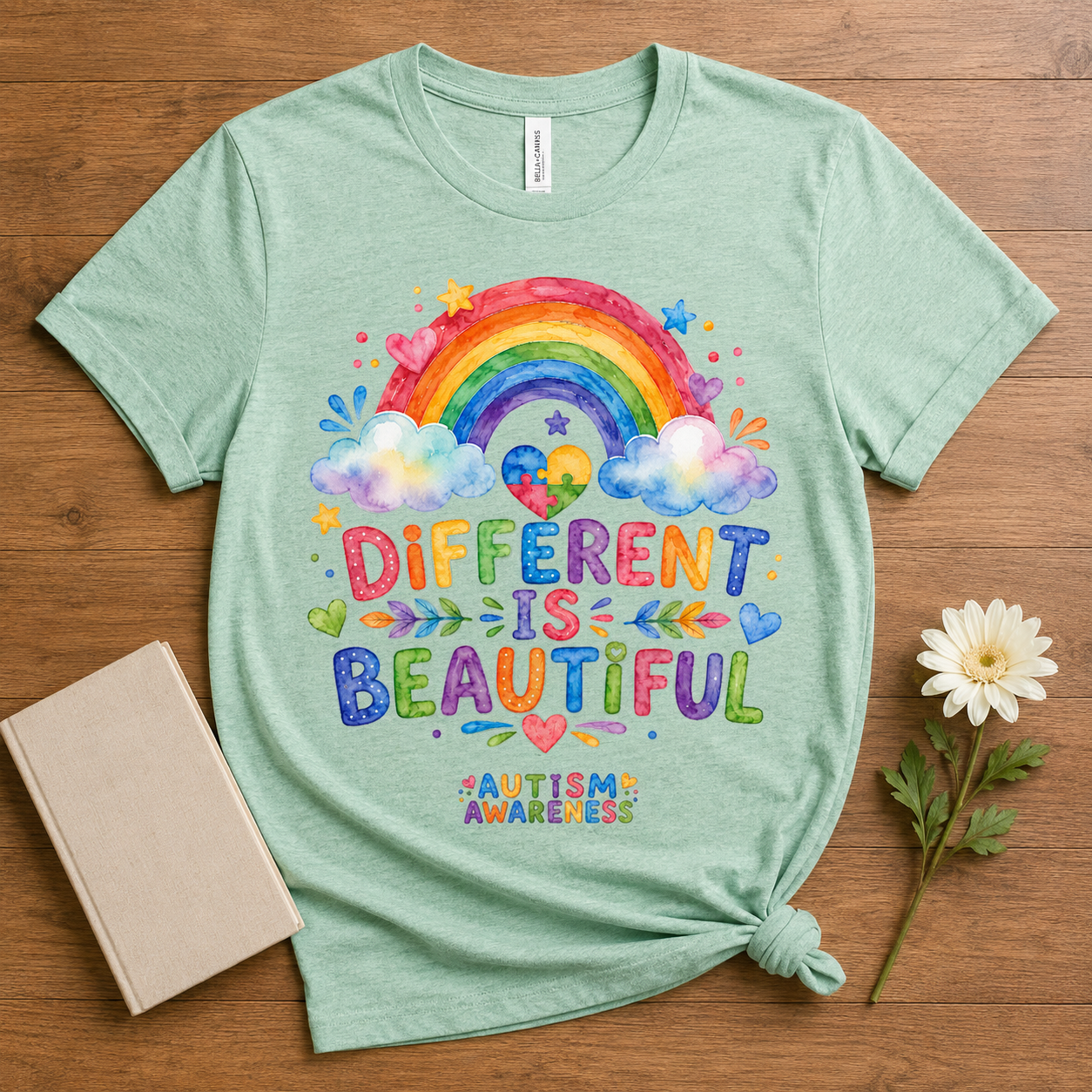 Different Is Beautiful rainbow design T-Shirt | Autism Awareness tee