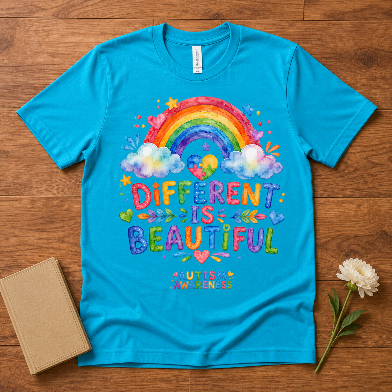 Different Is Beautiful rainbow design T-Shirt | Autism Awareness tee