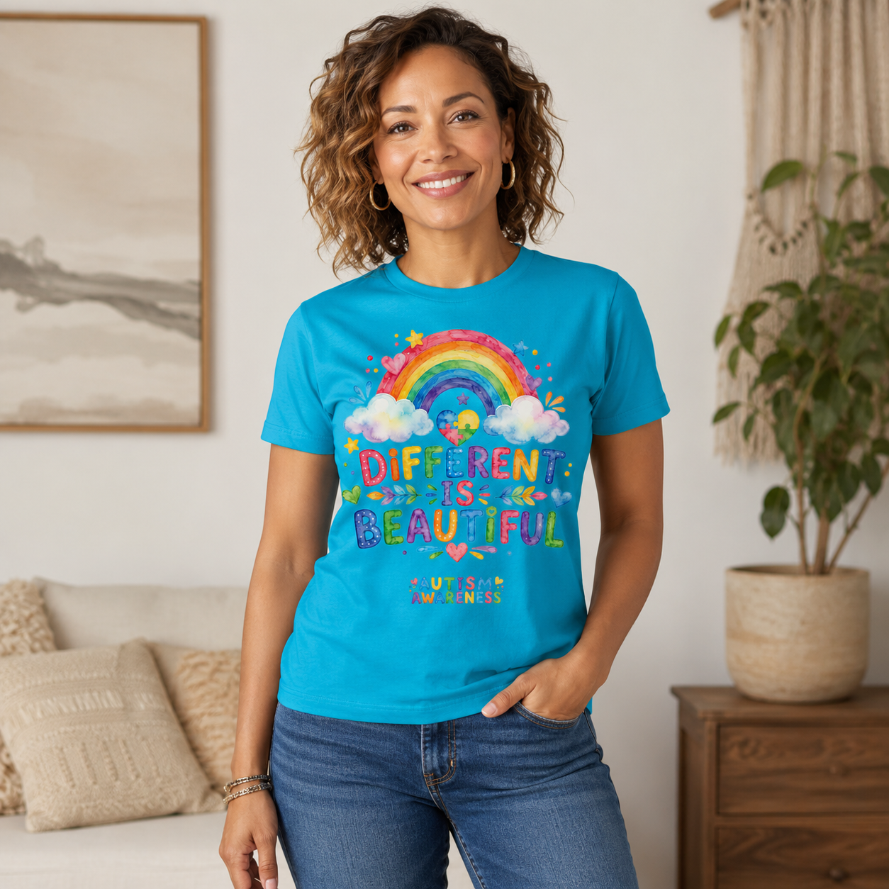 Different Is Beautiful rainbow design T-Shirt | Autism Awareness tee
