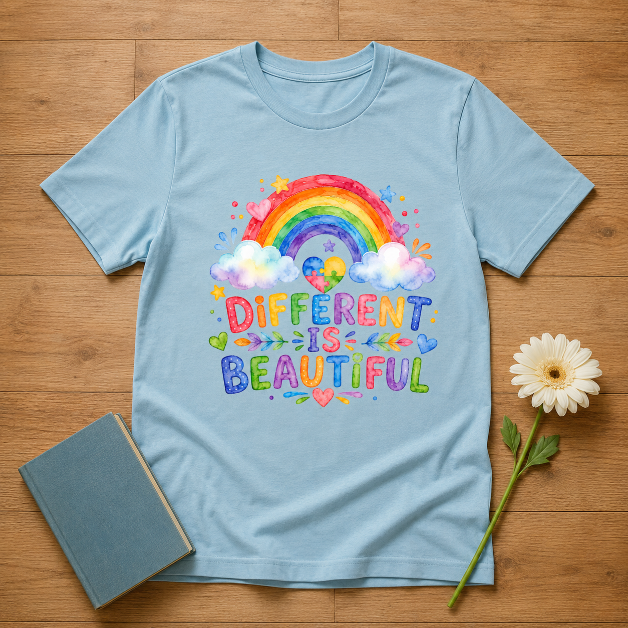 Different Is Beautiful rainbow design T-Shirt | Autism Awareness tee