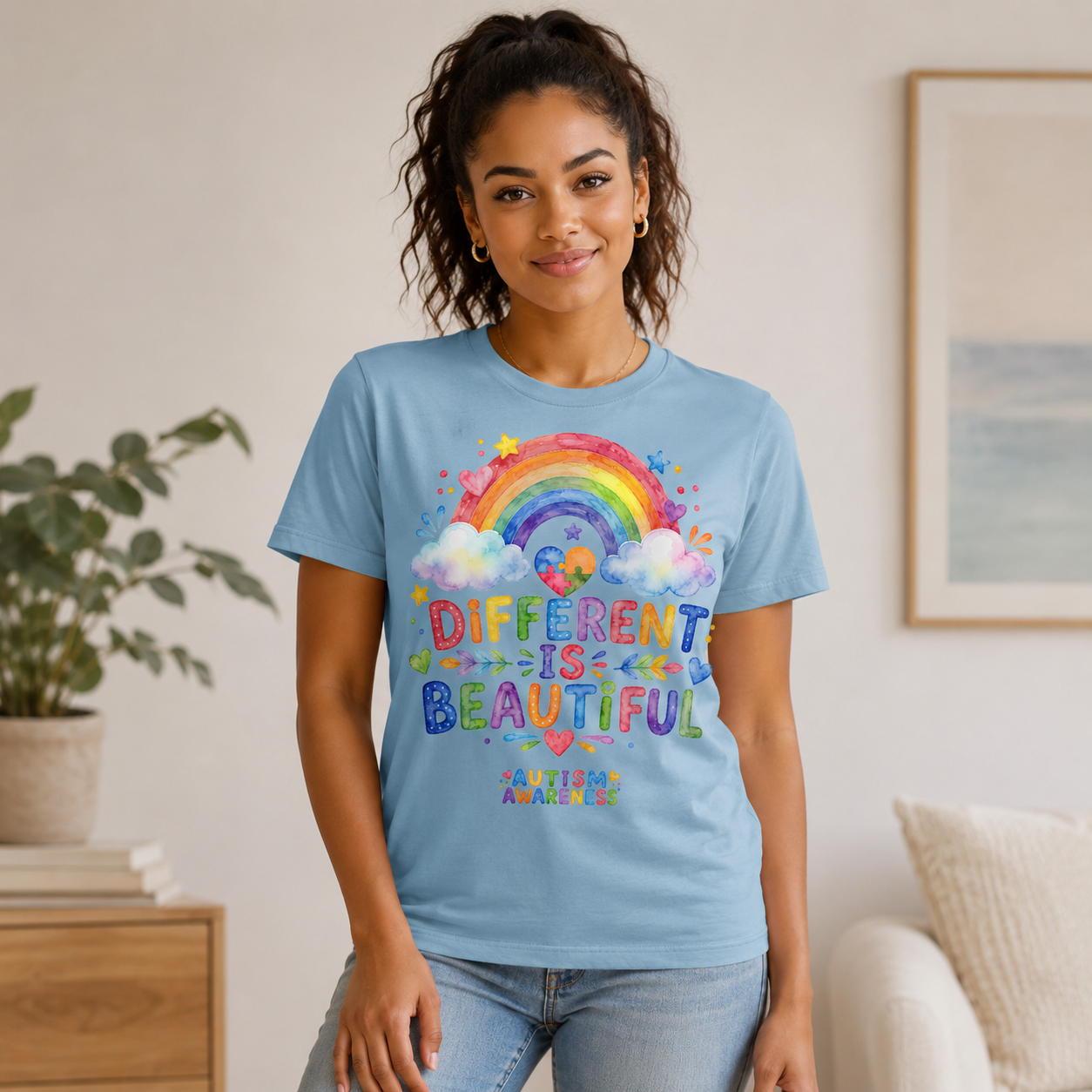 Different Is Beautiful rainbow design T-Shirt | Autism Awareness tee