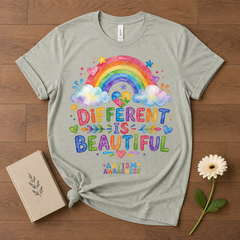 Different Is Beautiful rainbow design T-Shirt | Autism Awareness tee