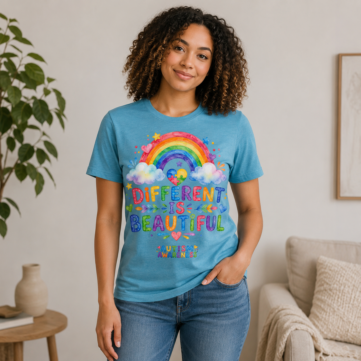 Different Is Beautiful rainbow design T-Shirt | Autism Awareness tee