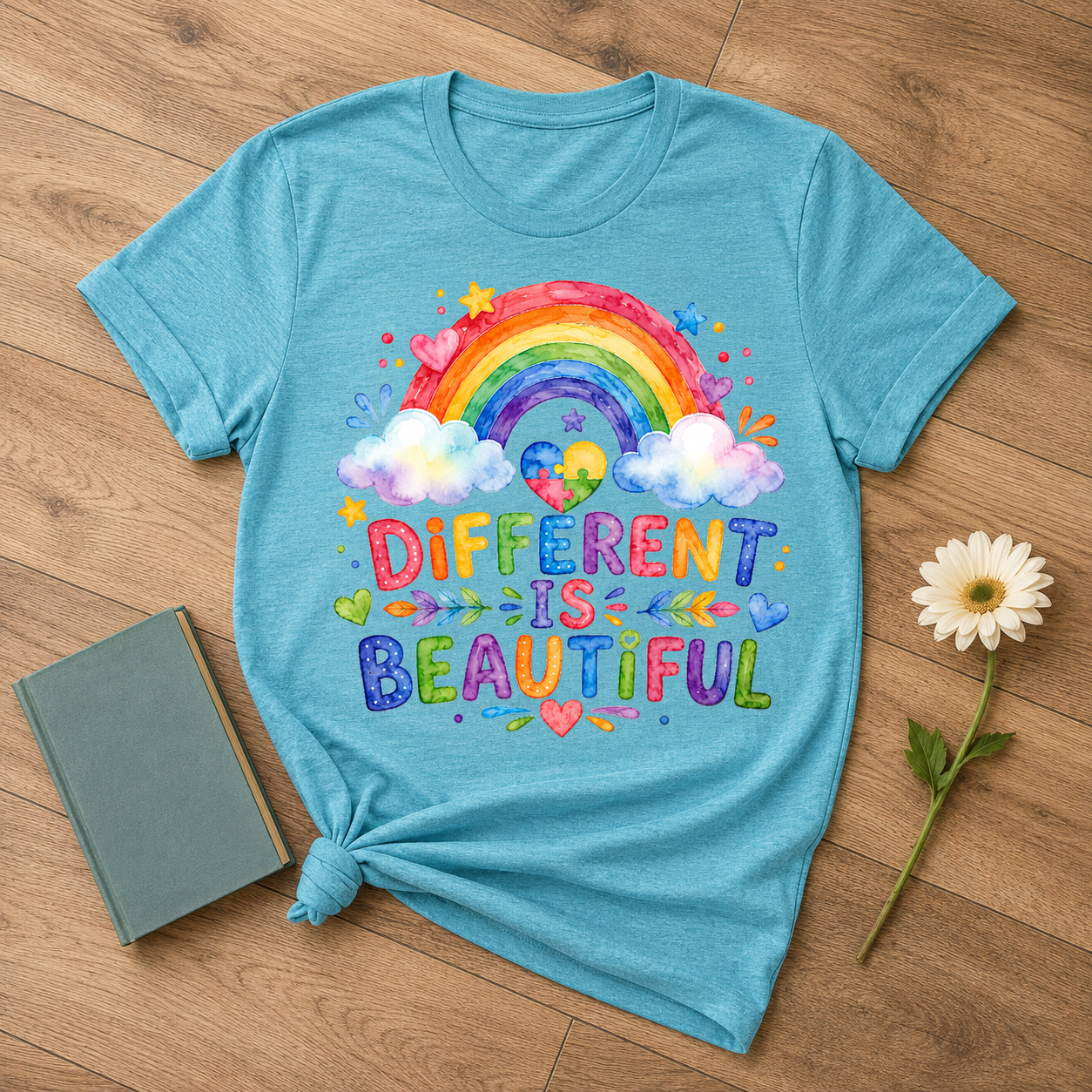 Different Is Beautiful rainbow design T-Shirt | Autism Awareness tee