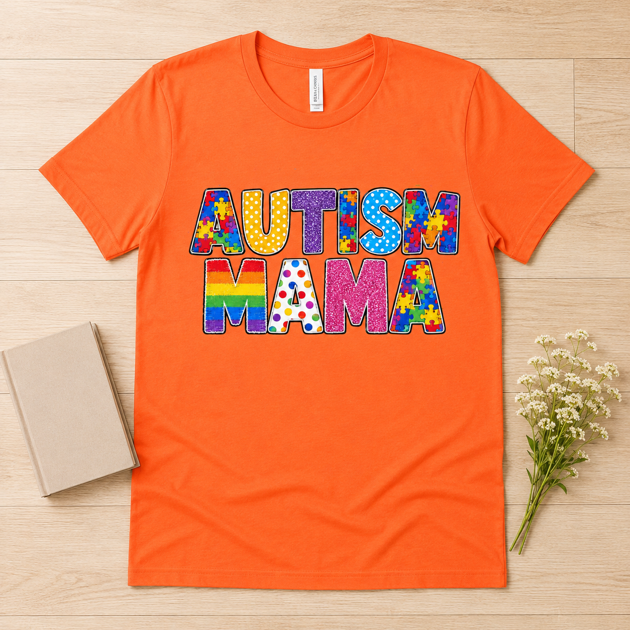 Autism Mama T-Shirt | Colorful Puzzle Letter Design