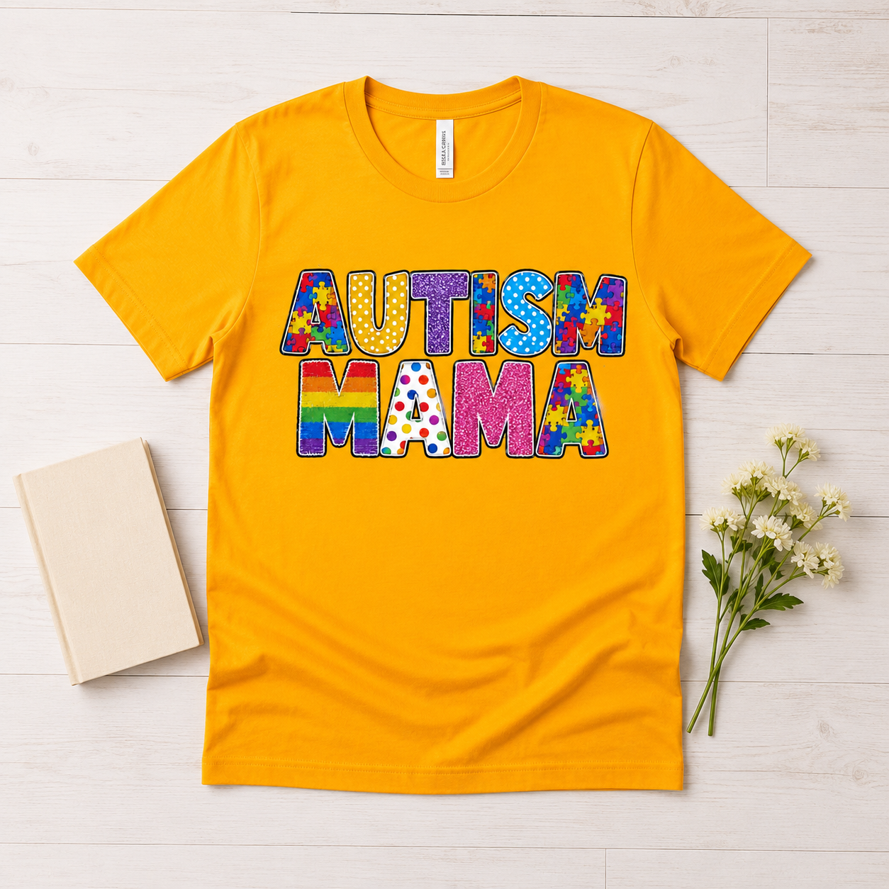 Autism Mama T-Shirt | Colorful Puzzle Letter Design