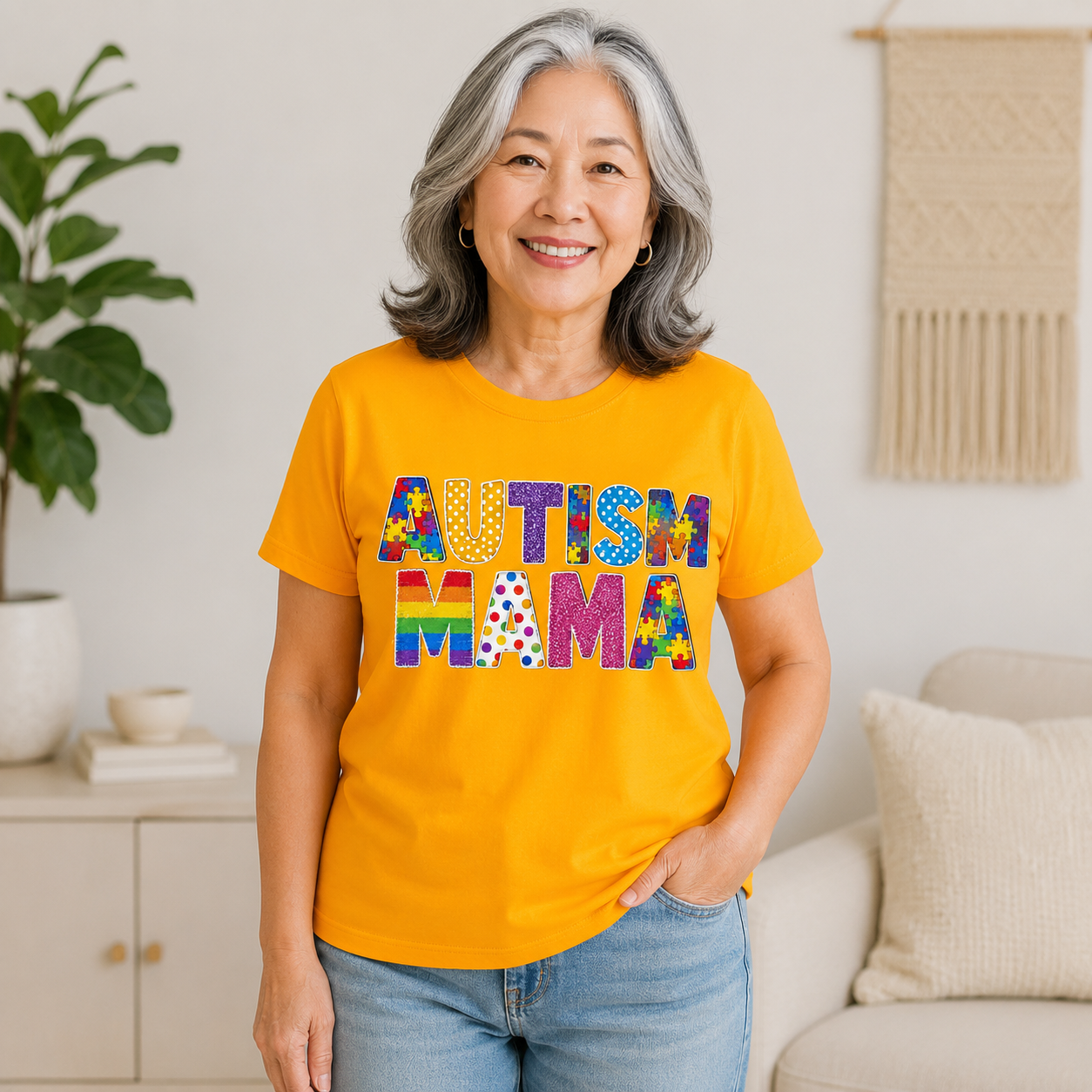 Autism Mama T-Shirt | Colorful Puzzle Letter Design