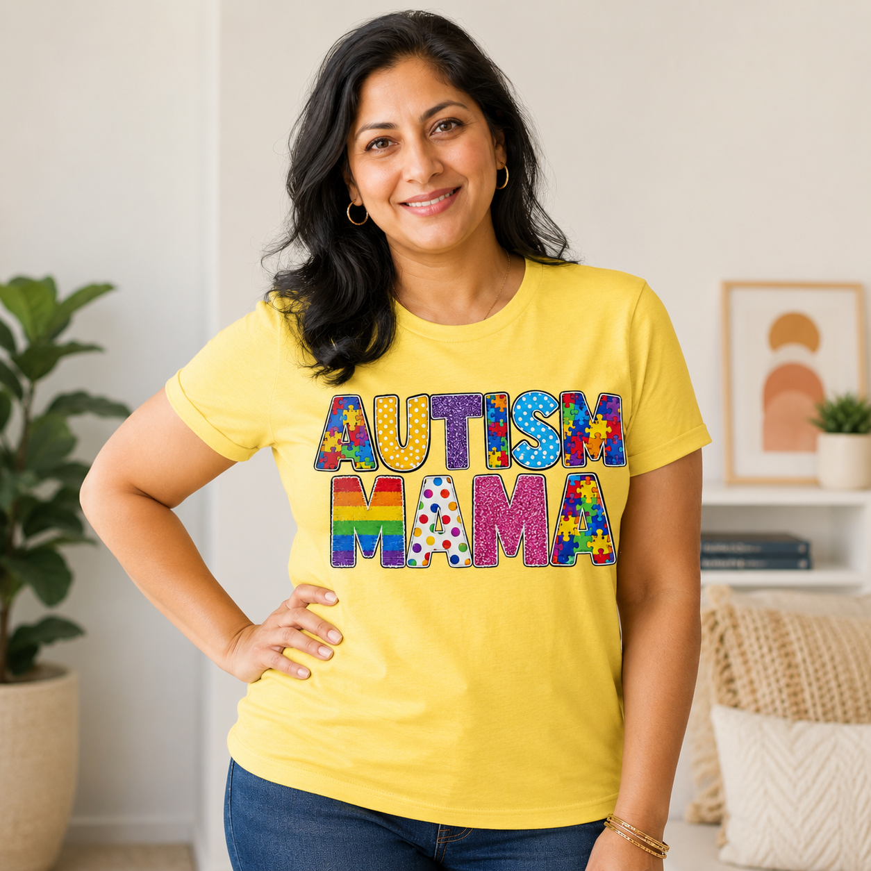Autism Mama T-Shirt | Colorful Puzzle Letter Design