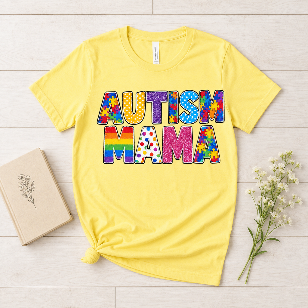 Autism Mama T-Shirt | Colorful Puzzle Letter Design