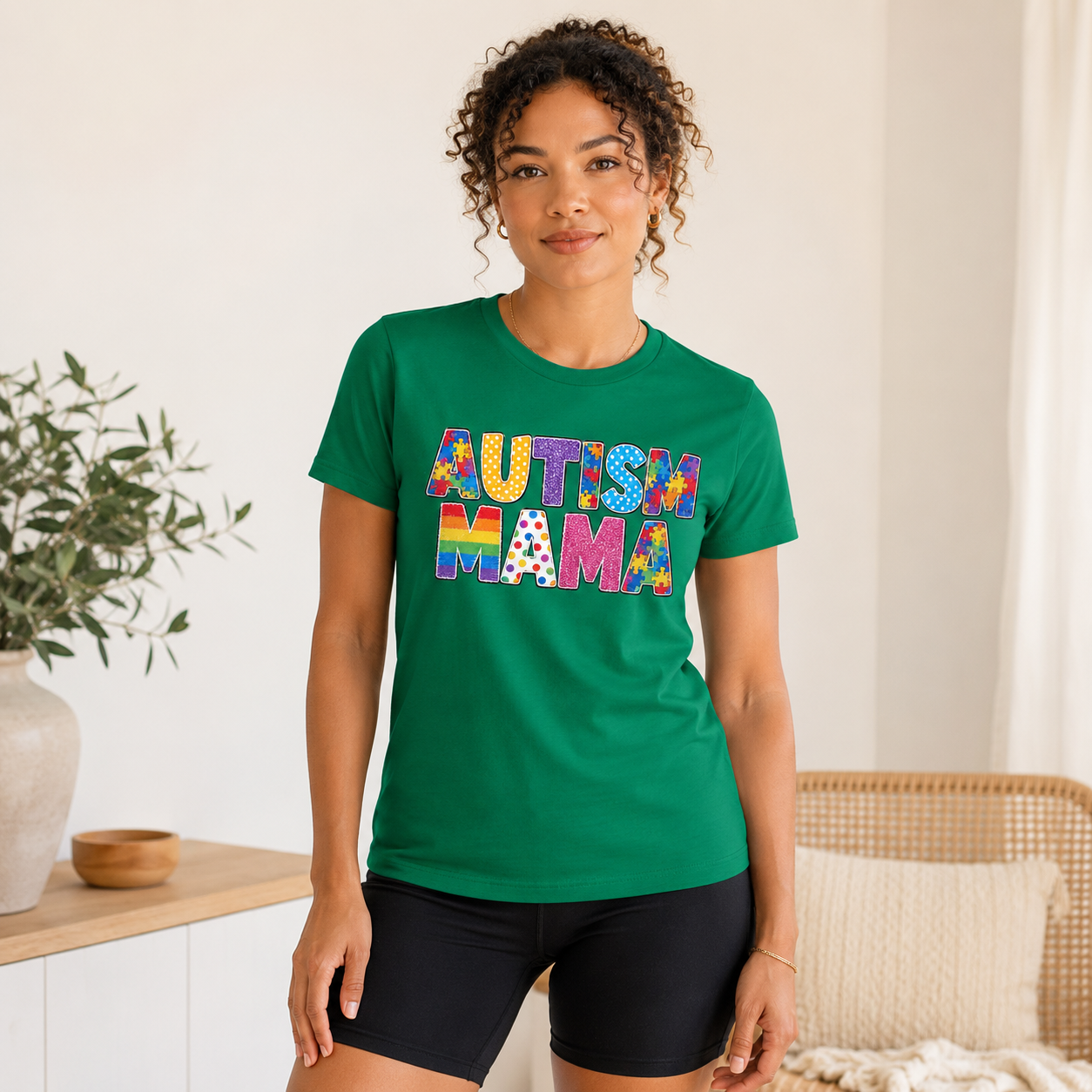 Autism Mama T-Shirt | Colorful Puzzle Letter Design