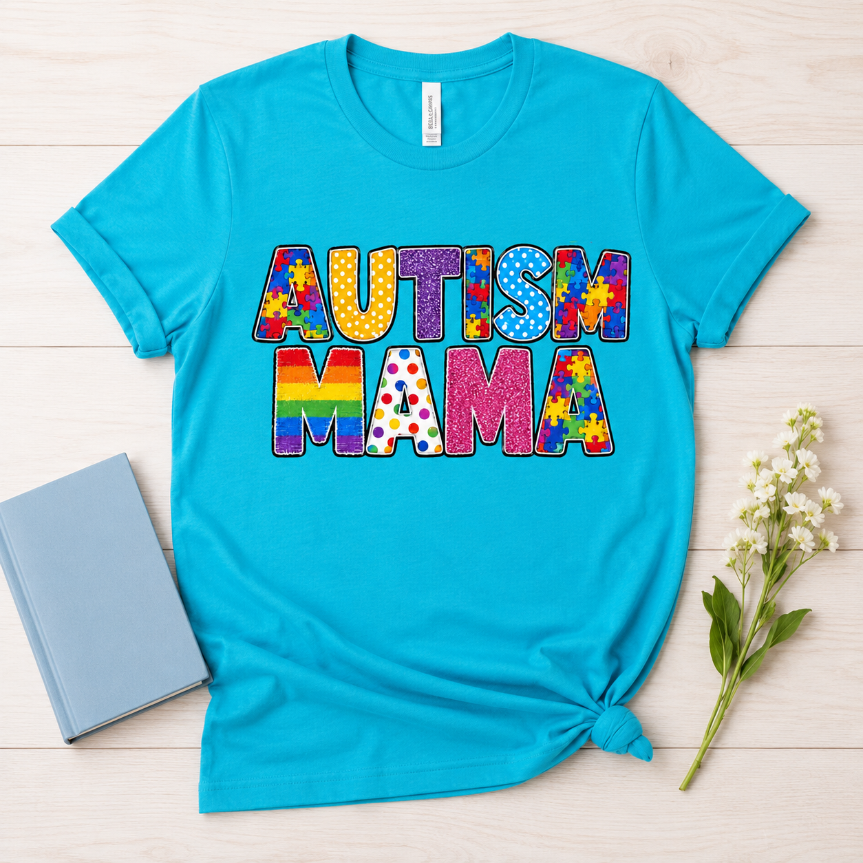 Autism Mama T-Shirt | Colorful Puzzle Letter Design