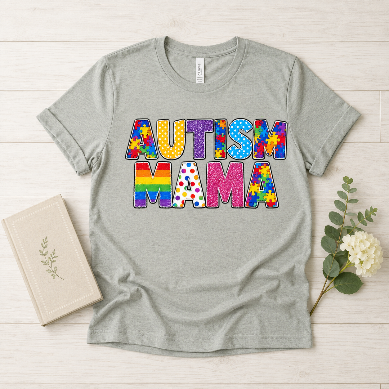Autism Mama T-Shirt | Colorful Puzzle Letter Design