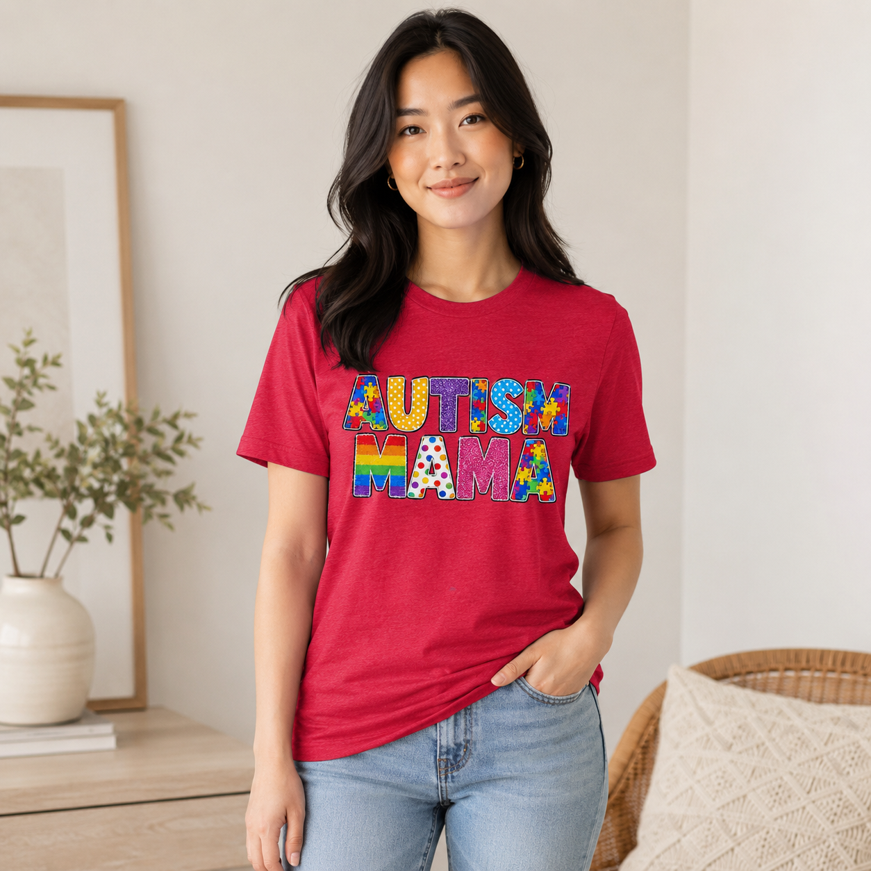 Autism Mama T-Shirt | Colorful Puzzle Letter Design