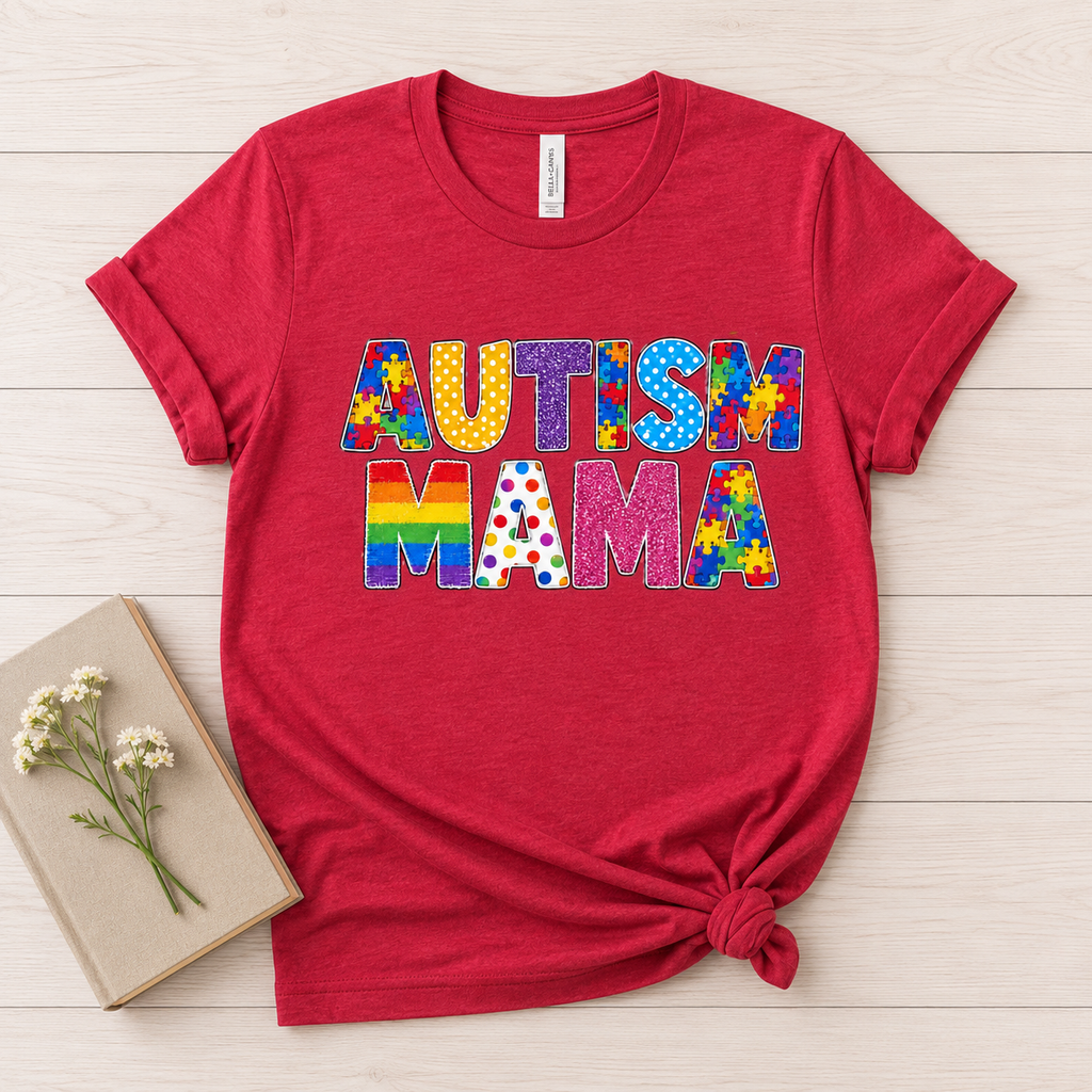 Autism Mama T-Shirt | Colorful Puzzle Letter Design