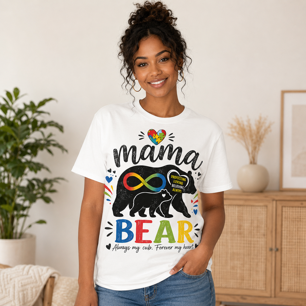 Mama Bear Autism Awareness T-Shirt | Rainbow Infinity Mom Bear Tee