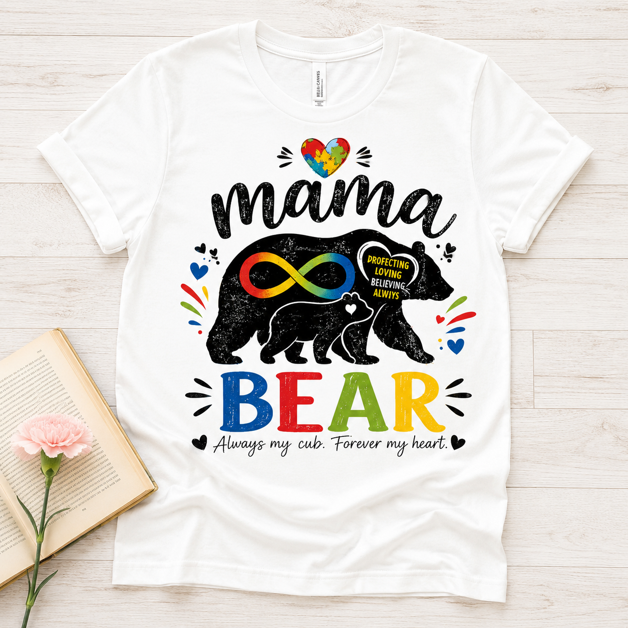 Mama Bear Autism Awareness T-Shirt | Rainbow Infinity Mom Bear Tee