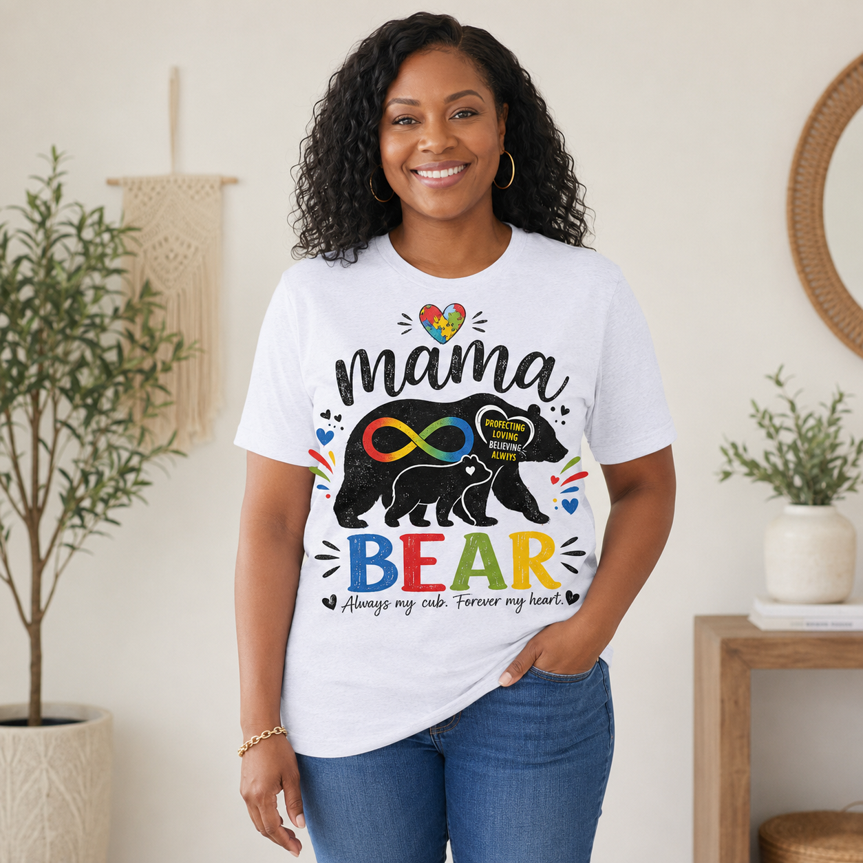 Mama Bear Autism Awareness T-Shirt | Rainbow Infinity Mom Bear Tee