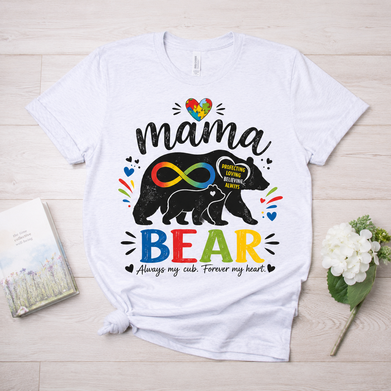 Mama Bear Autism Awareness T-Shirt | Rainbow Infinity Mom Bear Tee