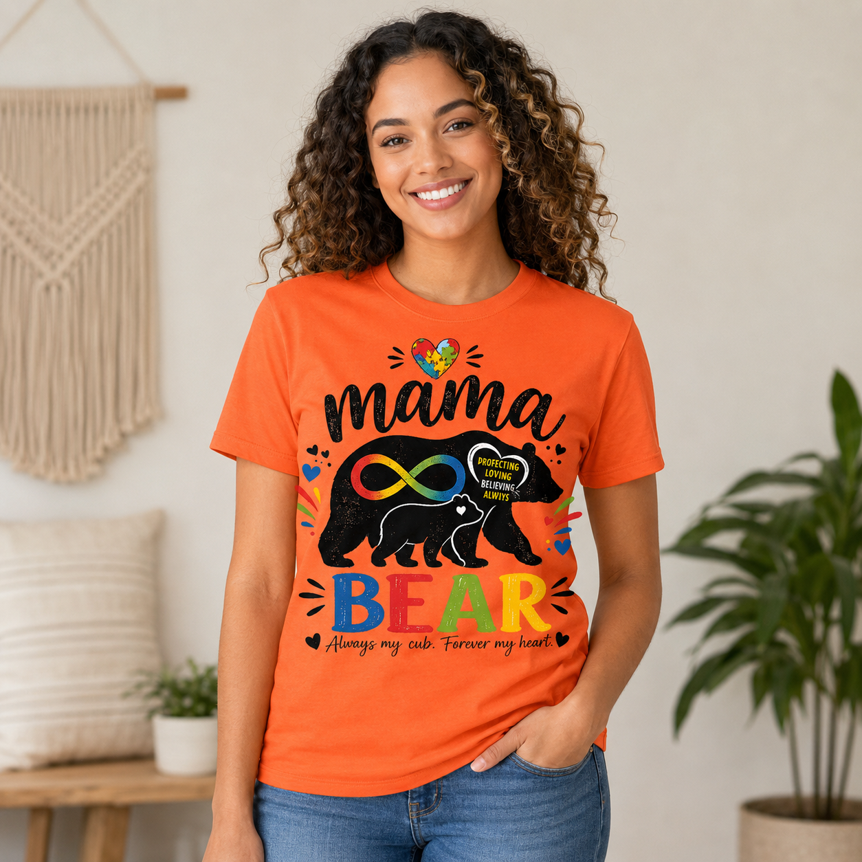 Mama Bear Autism Awareness T-Shirt | Rainbow Infinity Mom Bear Tee